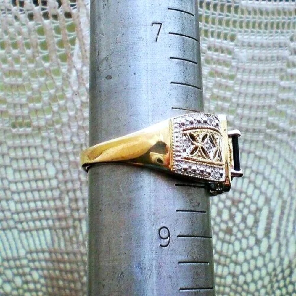 Designer 14K Yellow Gold Sapphire Diamond Halo Cluster Filigree Ring P - Picture 8 of 8